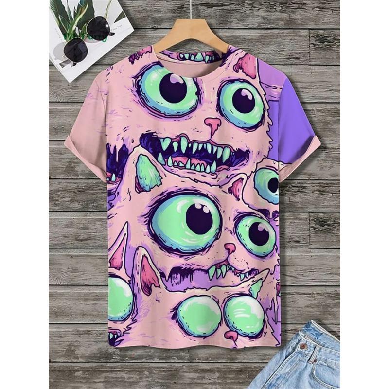 Cat Pattern Men's T-Shirt 3D Print Funny Animal Short Sleeve T-Shirt Oversized Tops Summer Daily Outdoor Casual Men's Clothing