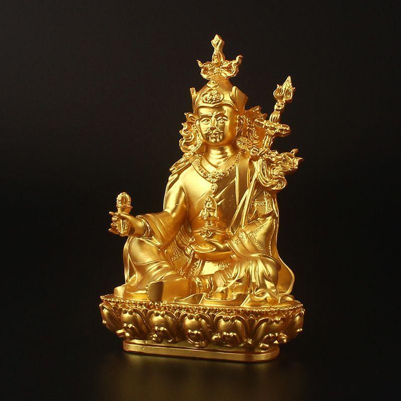 Resin Padmasambhava Statue Tibetan Buddhist Figurine Hand Painted Fine Craft Home Office Desktop Car Ornament