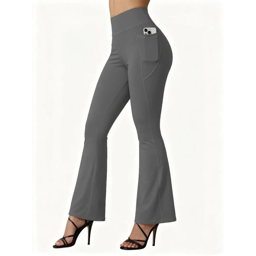 High Waisted Flared Yoga Leggings Women Butt Lifting with Pocket Design Wide Leg Leggings Running Tights Plus Size Gym Pants
