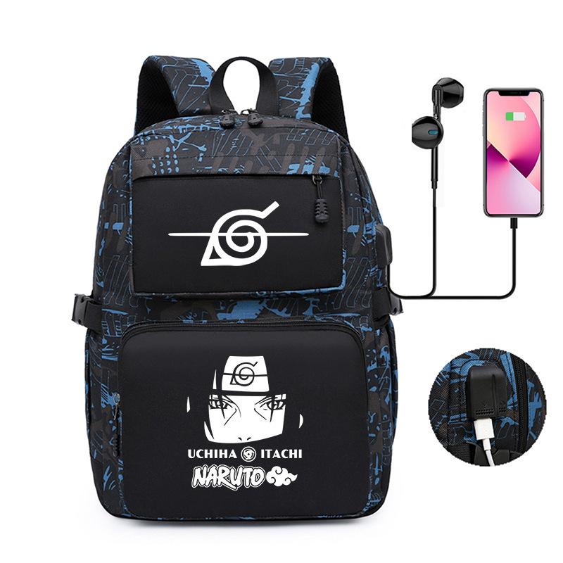 Naruto Peripheral Printed Backpack, Large-Capacity Student Schoolbag Usb Computer Bag