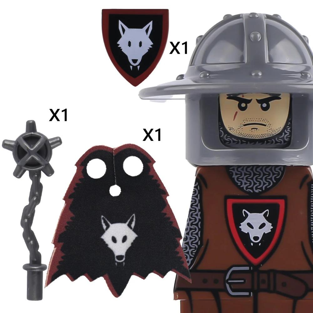 MOC Burg Wolf Ritter Figuren Bausteine Mittelalterliche Militärsoldaten Wache Ranger Krieger Schilde Umhang Waffen Steine Spielzeug