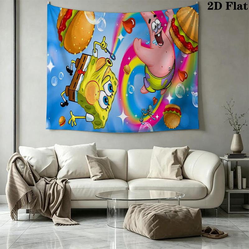 SquarePants Wall Tapestry Aesthetic Wall Hanging Printed Fabric Blanket Decorative Tapestries for Bedroom Living Room Home Decor