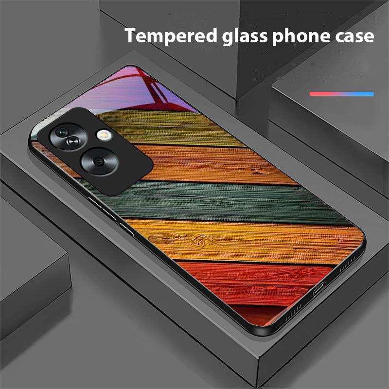 Colorful Wood Grain For Oppo A79 5G 58 78 74 60 4G Reno 11F Realme GT 6 11 Note 50 10 C55 X2 Tempered Glass Black Phone Case