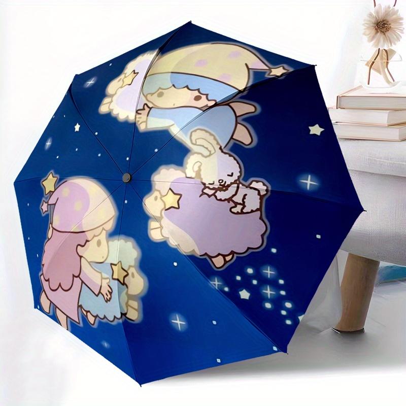 1pc Little twin stars Sanrio Pattern Automatic 3-Fold Umbrella, 8 Iron Frames, High-Value Folding Umbrella, Suitable for Office, Travel and Outdoor Ad