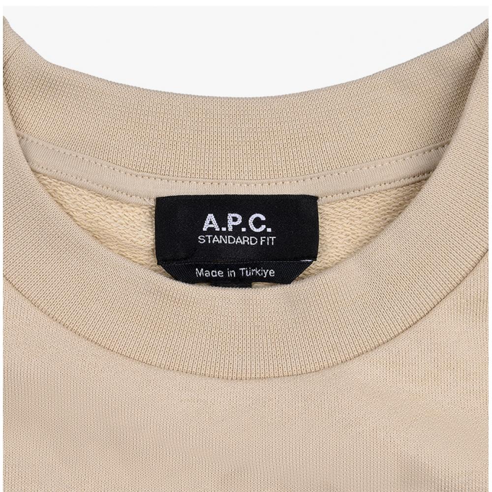 A.p.c. Velvet Logo Standard Grand Unisex Sweatshirt M27907 Tbi Beige Dark Navy