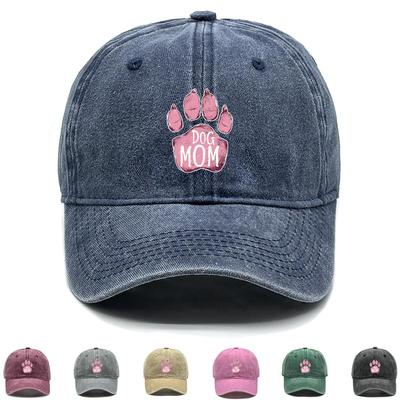 DOG MOM" Paw Print Snapback Baseball Cap, Mother's Day Flat Cap Cozy Breathable Retro Adjustable Strap Adjustable Sun Hat