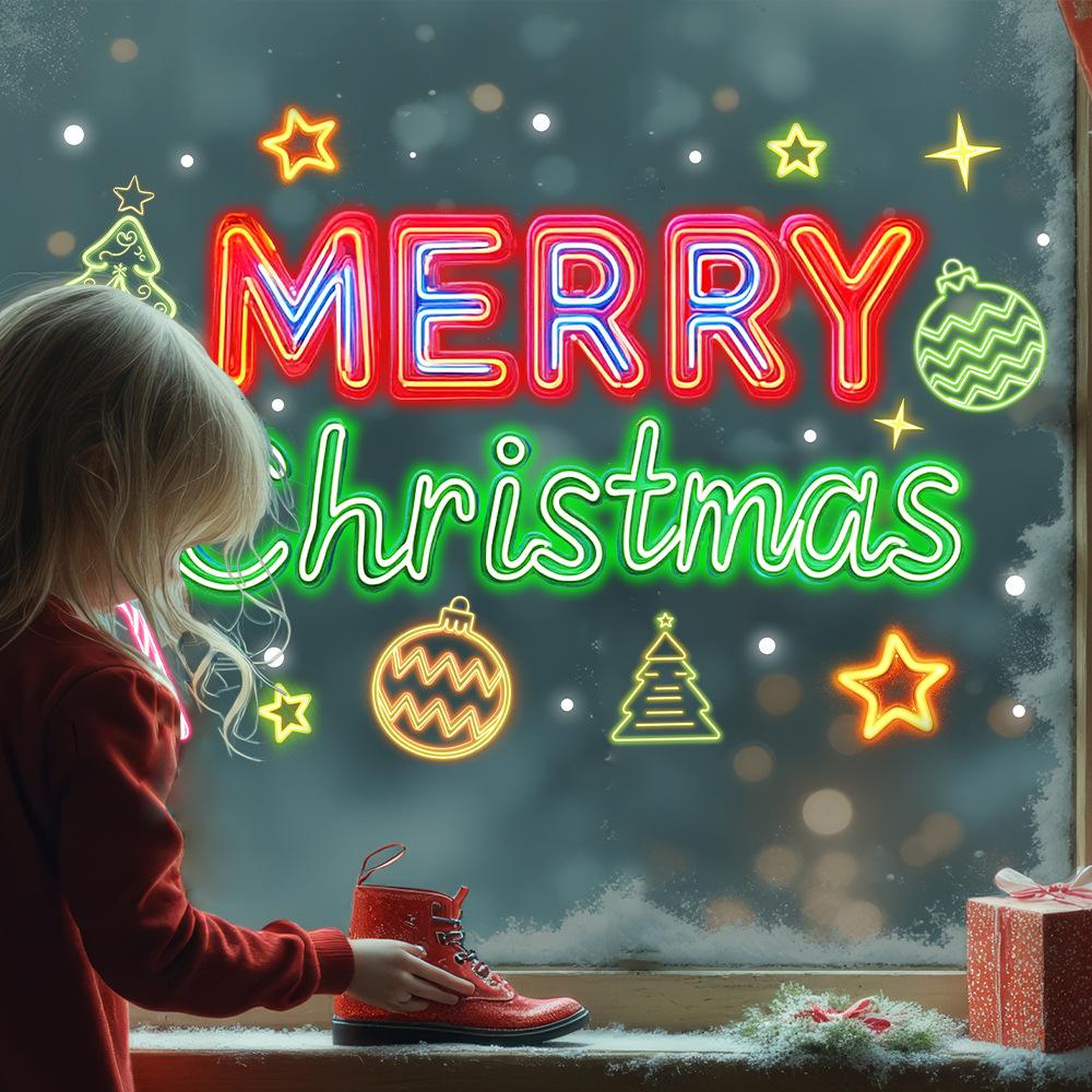 New Styles, Christmas Stickers, Neon Lights, English Glass Stickers, Store Sliding Door Decorations, Static Stickers, Party Decorations