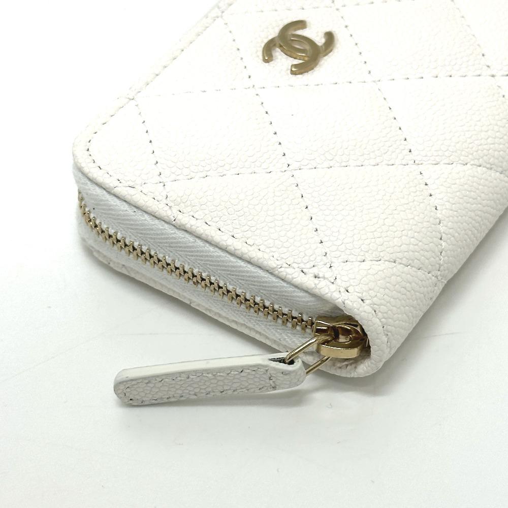 CHANEL AP0216 Matelasse Mark Classic zip coin purse Caviar Leather White Unused