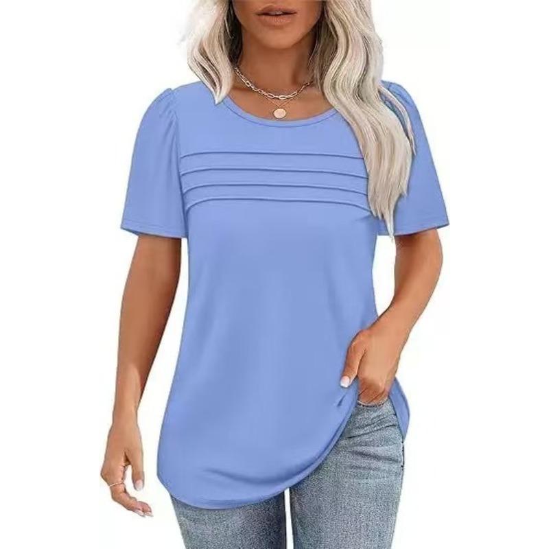 

BITCED Women s Fashion Casual Solid Color Print Short Sleeve O-Neck Blouses & Shirts International design XXXL