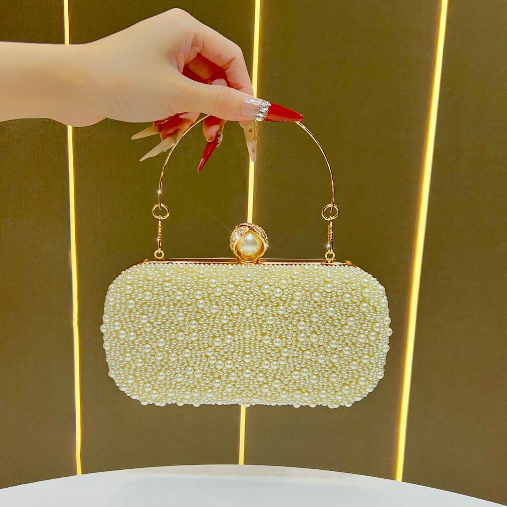 Elegant Pearl Evening Clutch Women's Luxury Chain Crossbody Handbag
