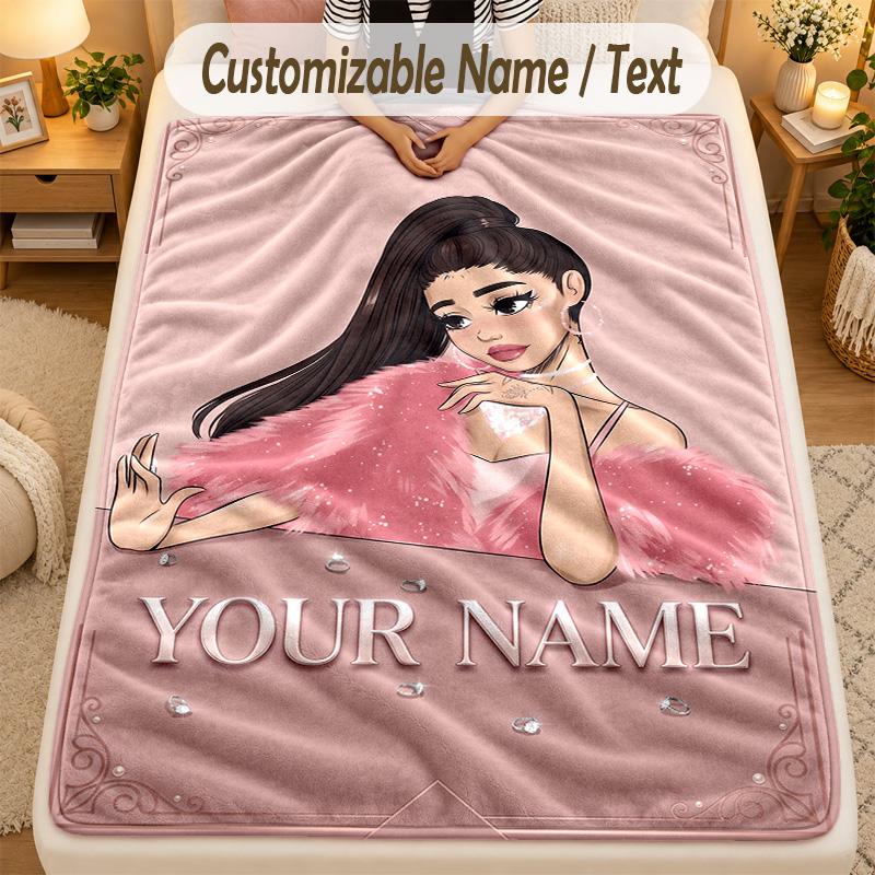 Flannel BlanketAriana Grande Custom Name Text Personalized Soft Warm Throw Blanket Home Decor Gift