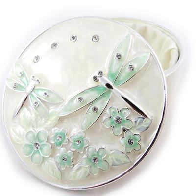 [J3287] - Pearly Green 'Silk Dragonfly' Jewelry Box - 7x3 Cm