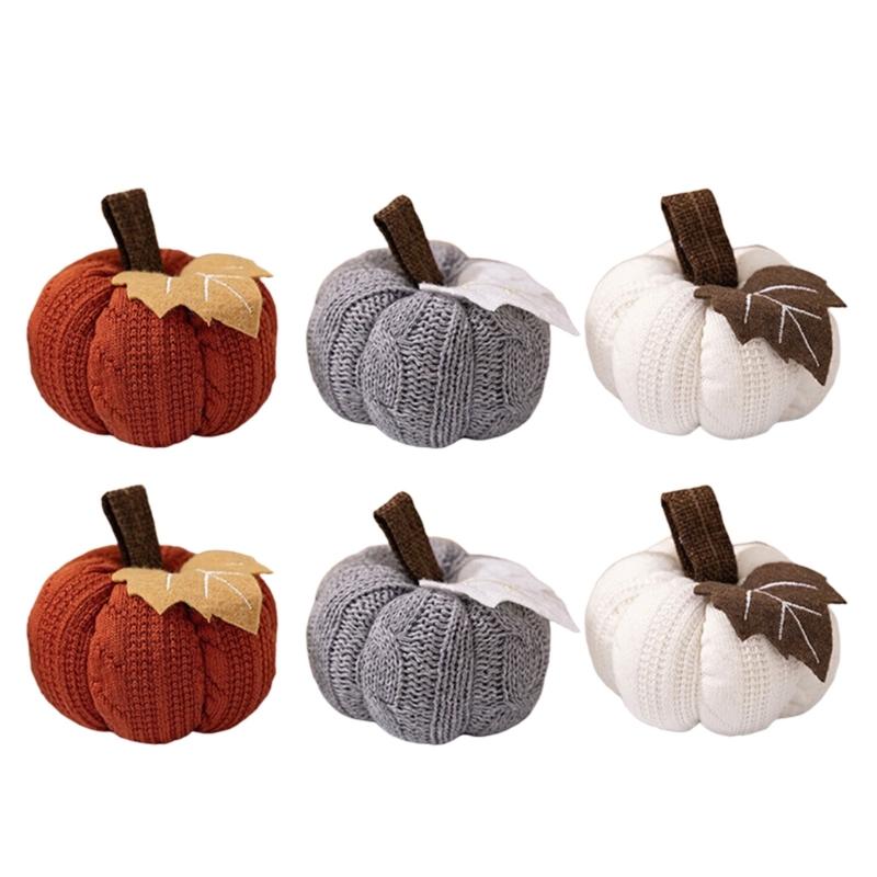 Soft Durable Knit Pumpkins Set For Thanksgiving Table Window Decorations Fall Harvests Party Supplies