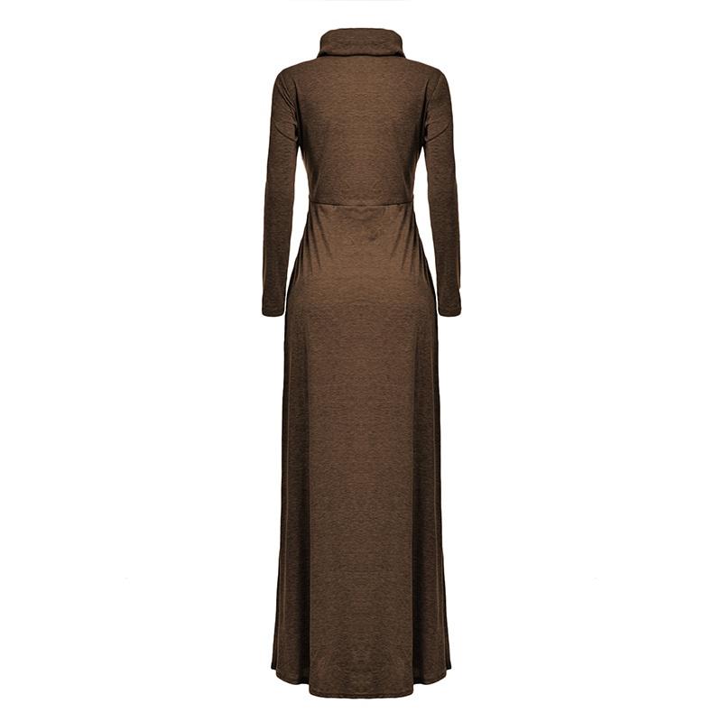 Women's Long Dress High Collar Long Sleeve Maxi Dress Casual Plus Size Pocket Pullover Party Dress