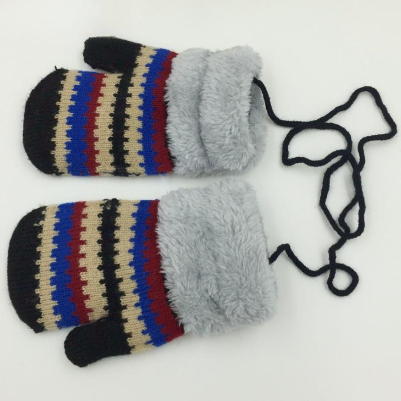 Guanti in maglia da 3-9 anni con strisce per bambini e bambine, caldi guanti per bambini, autunnali e invernali, guanti innevati per bambini