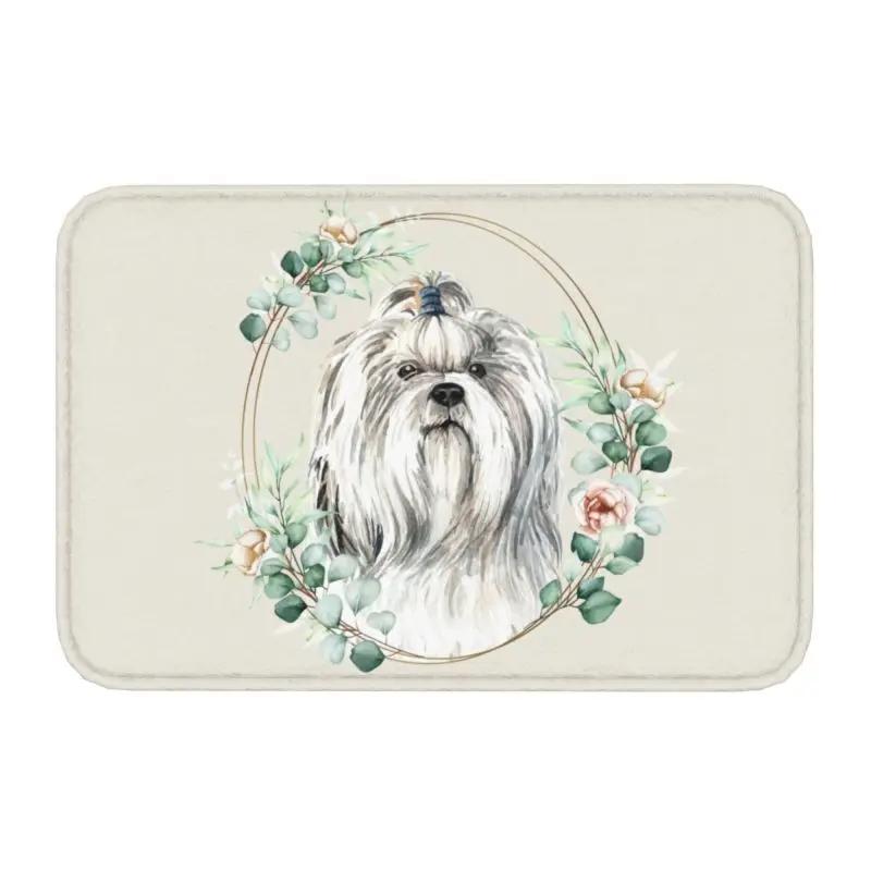 Custom West Highland White Terrier Dog In Floral Gold Wreath Doormat Non-Slip Entrance Door Floor Mat Garage Rug Carpet Footpad
