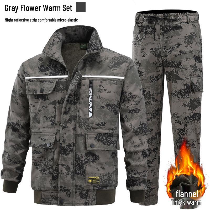 

Мужской зимний камуфляжный рабочий костюм - Хлопковый, Плотный, На флисовой подкладке, Теплый, Износостойкий комплект для защиты труда. 3XL 185 (165-185 lbs)