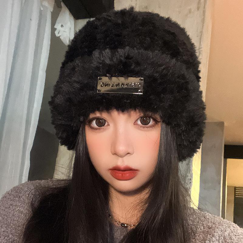 Wool Hat Autumn and Winter Women's New Versatile Knitted Bag Head Warm White Cold Hat Big Head Circumference Cold Protection