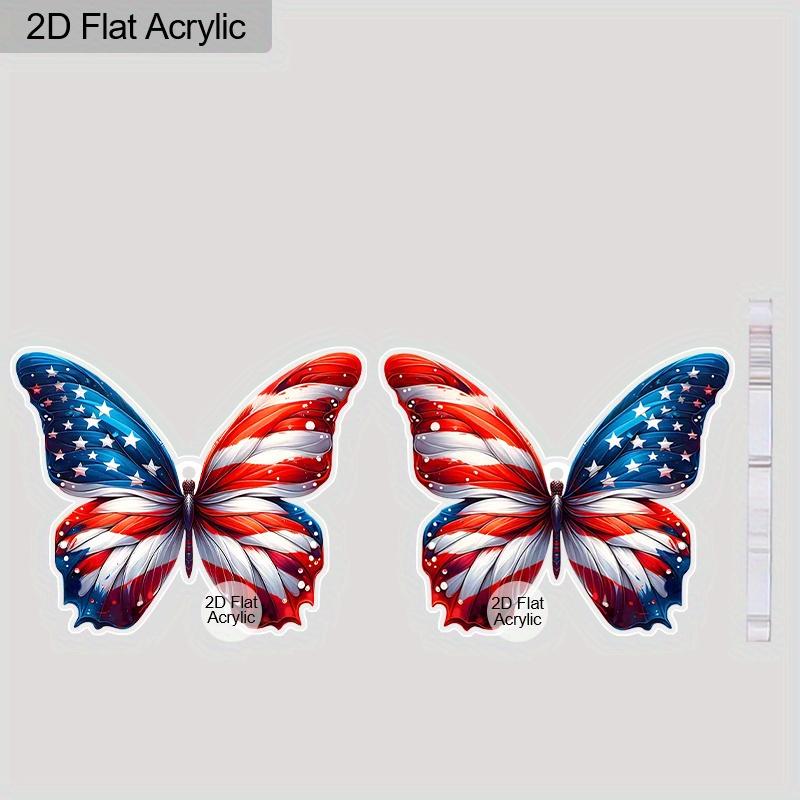 2D Flache Bunte Schmetterling Amerika Flagge Acryl Material Hängende Ohrringe Leichte Bunte Ohrringe für Damen Schmuck Geschenke