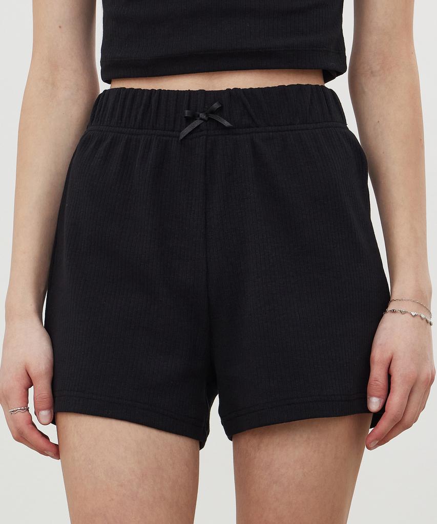 ITOV SEOUL 2Pcs Ribbon Ribbed Shorts Bk