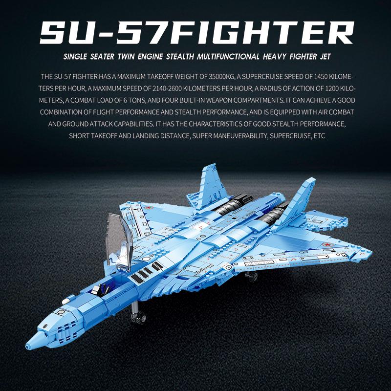 Non-Toxic 1365Pcs Su-57 Stealth Fighter Building Blocks Russian Air Force Aircraft Model Bricks Toys Desktop Display Children Toys Kids Gifts