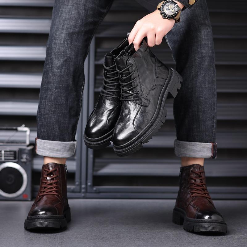 First layer sheepskin men's Martin boots high-top velvet thermal cotton shoes leather tooling boots fashion men's boots leather boots