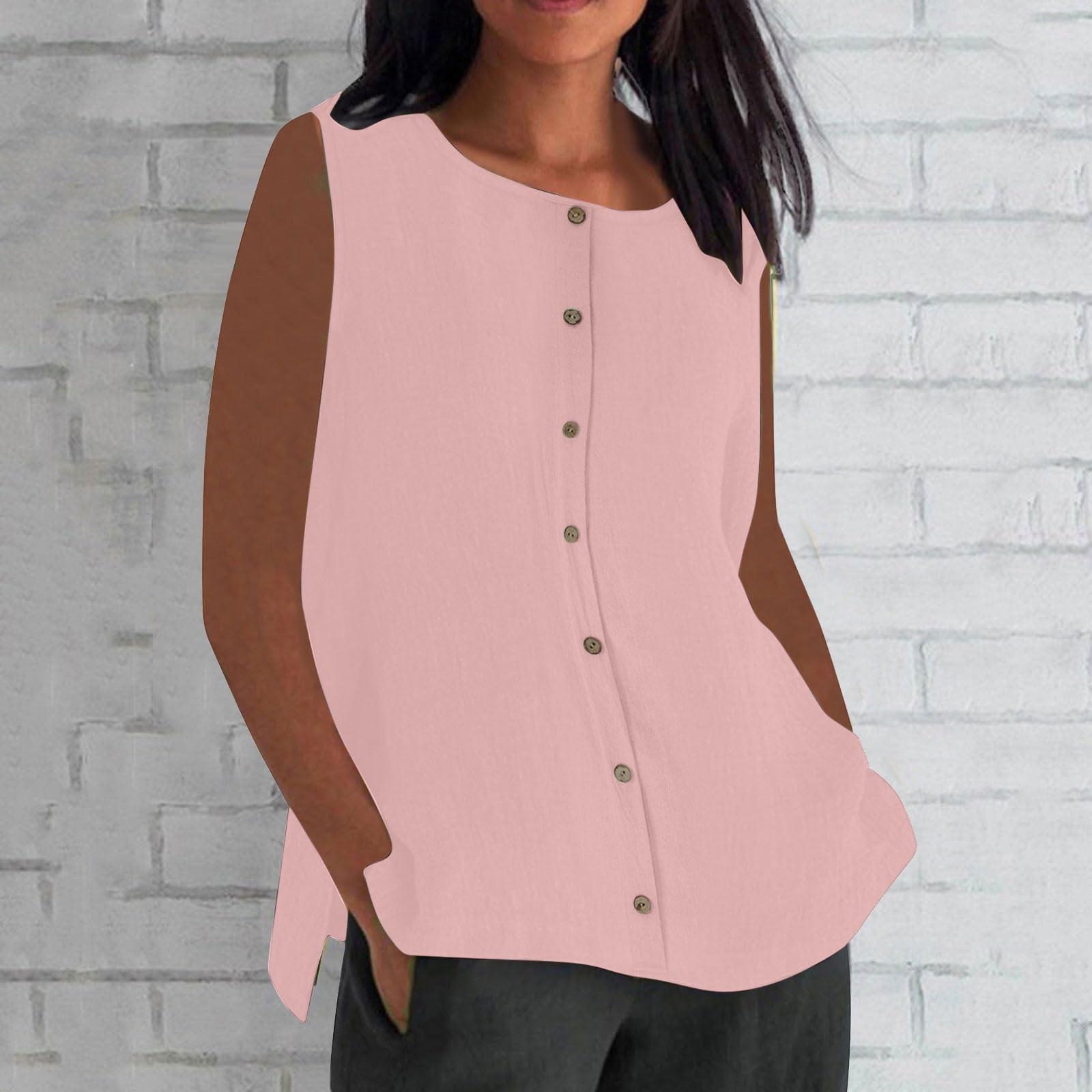 

Женские рубашки без рукавов на пуговицах, блузки, однотонные повседневные топы без рукавов с круглым вырезом, деловой рабочий топ XL розовый