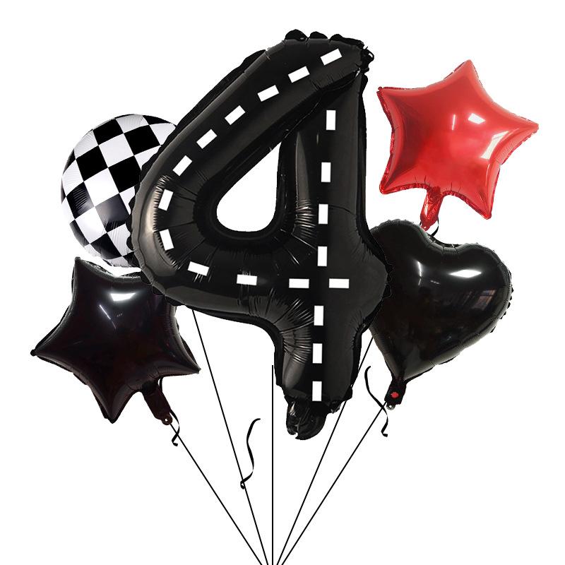 Racing Theme Balloon Bundle Black Textured Aluminum Film Digital Birthday Set Venue Background Arrangement