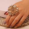 Retro Crystal Flower Ring - European & American Light Luxury Diamond Statement Piece