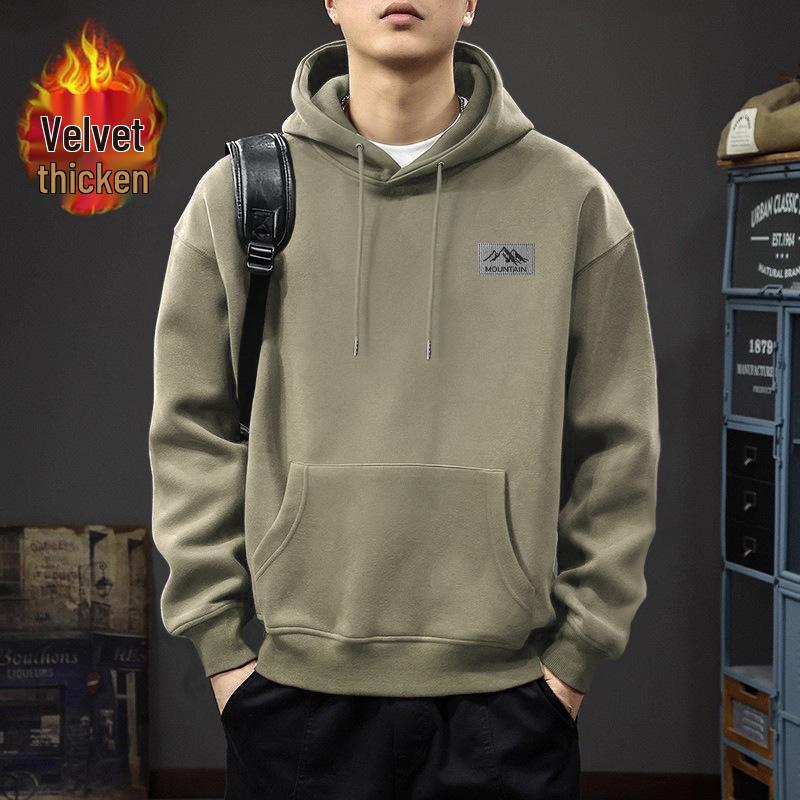 Trendy Men's Hooded Sweatshirt: Loose Fit Spring/Autumn Jacket with Velvet for Couples