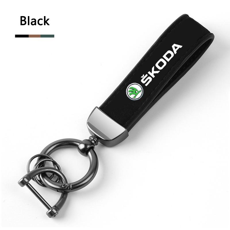 Luxus-Leder-Schlüsselanhänger mit Auto-Emblem Schlüsselanhänger-Anhänger Autozubehör Für Skoda Octavia Fabia Rapid Superb Kodiaq Scala Karoq djsr15 black