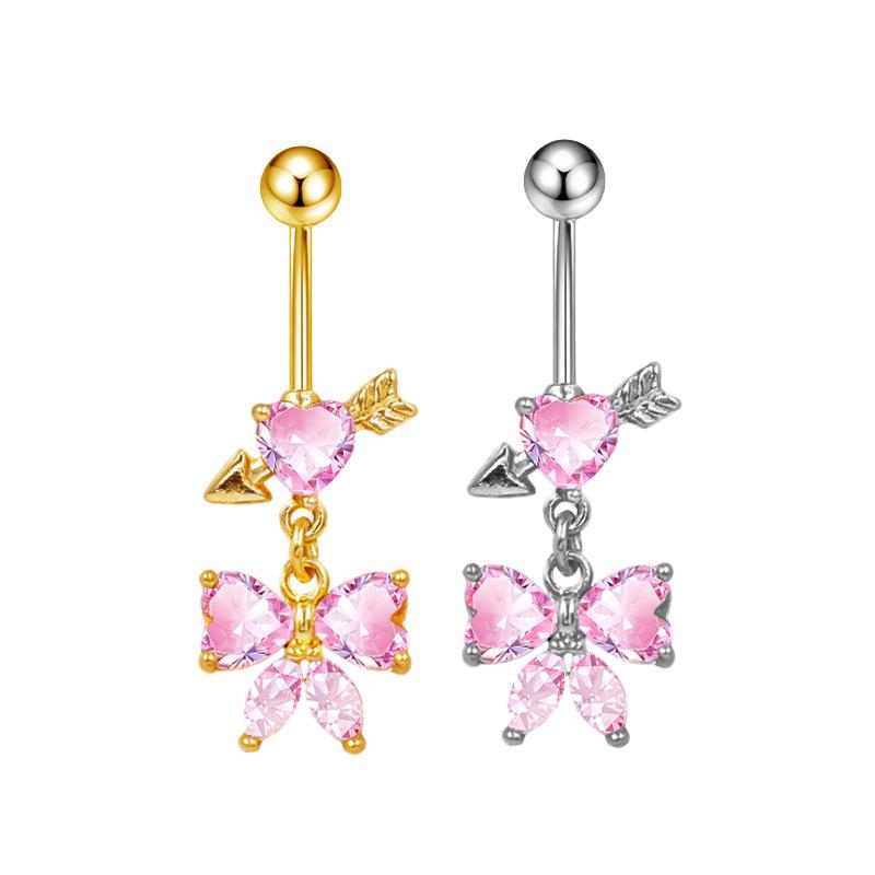 Gaibei Heart-shaped Bow Navel Ring - European & American Trendy Style Belly Button Jewelry