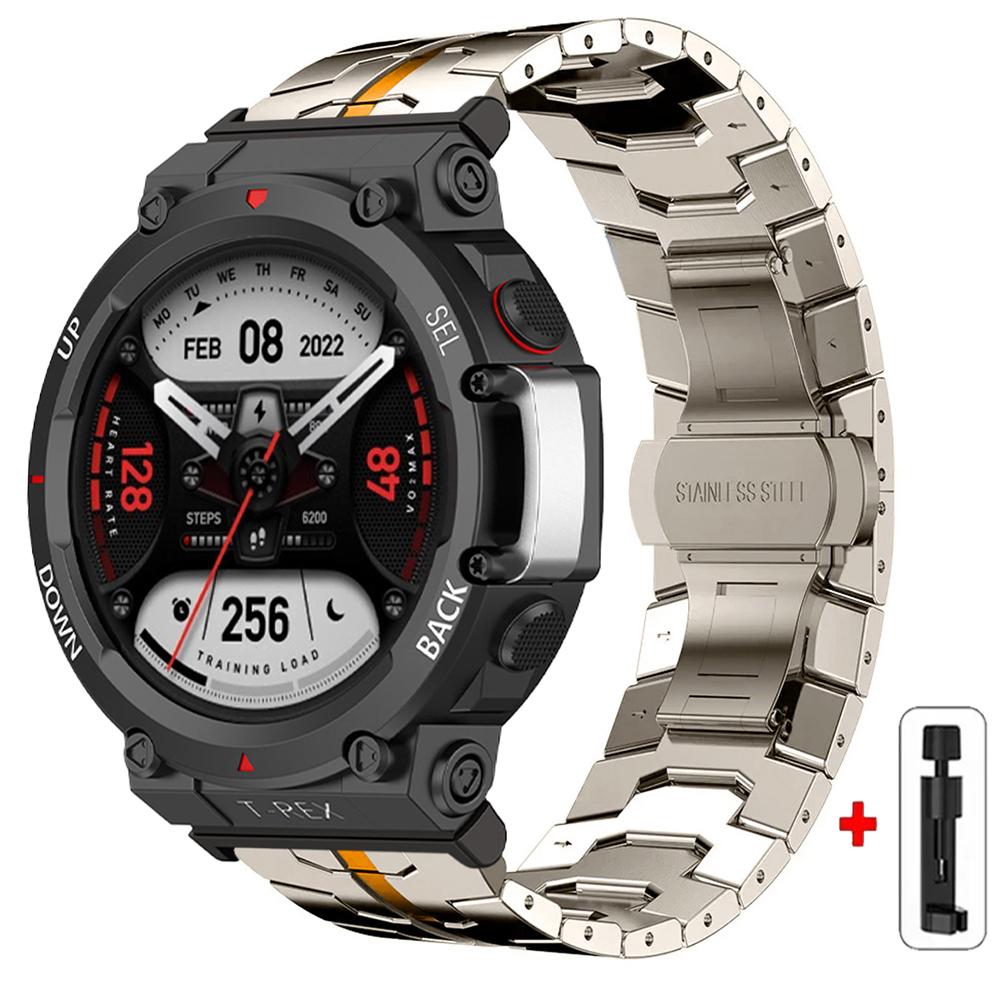 Steel Strap for Huami Amazfit T-rex 3/2 Trex Pro Metal Watch Band for Amazfit T-Rex Ultra T-Rex PRO3 48MM Butterfly Clasp Smartwatch Accessories