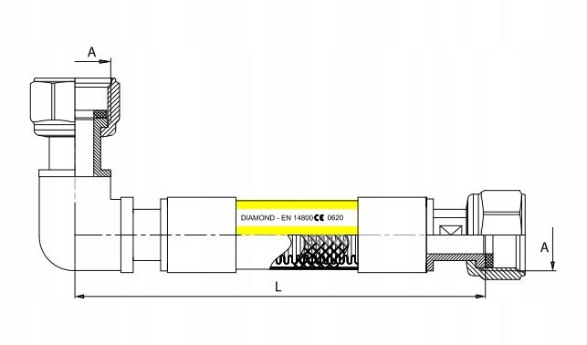 Furtun Conexiune Pentru Gaz Unghiular Filet Interior X Filet Interior 2000 Mm