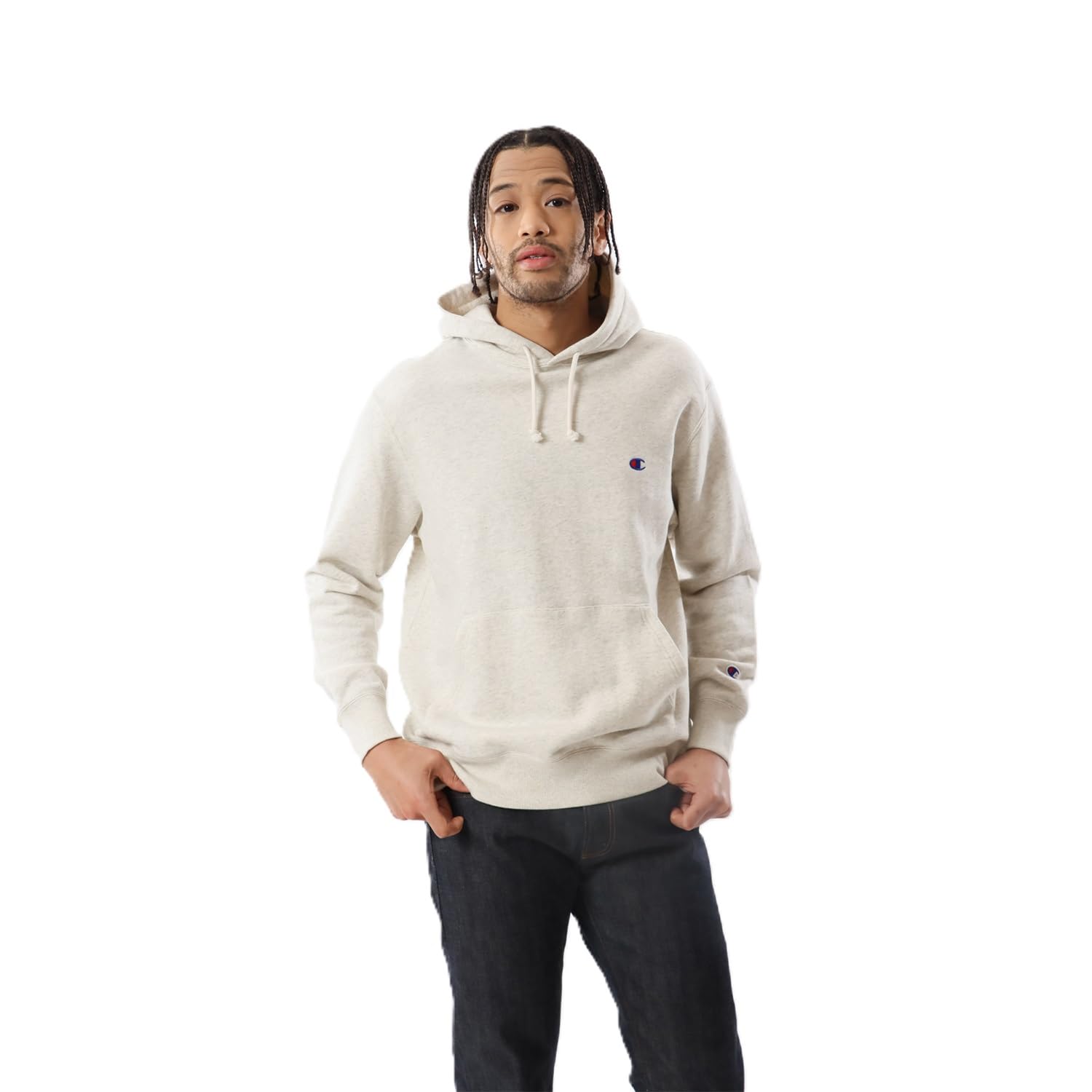 

Champion Oatmeal Long Fleece Logo Embroidered Hooded Sweatshirt Men s Hoodie, Sleeve, Lining, One-Point (C3-W101Z)