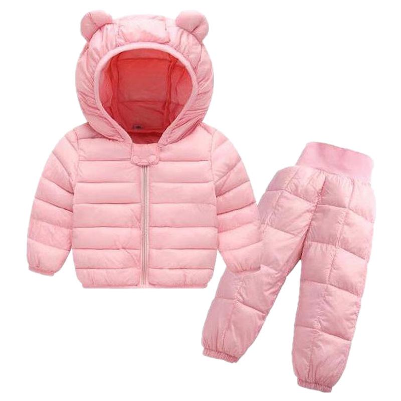 Winter Kinder Kleidung Sets Baby Jungen Warme Mit Kapuze Daunen Jacken Hosen Kleidung Sets Baby Mädchen Jungen Schneeanzug Mäntel Ski 2 stücke Sets