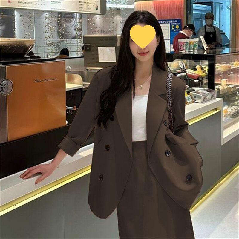 2025 Autumn Fresh Elegant Two-Piece: Slimming Jacket & Midi Skirt Suit