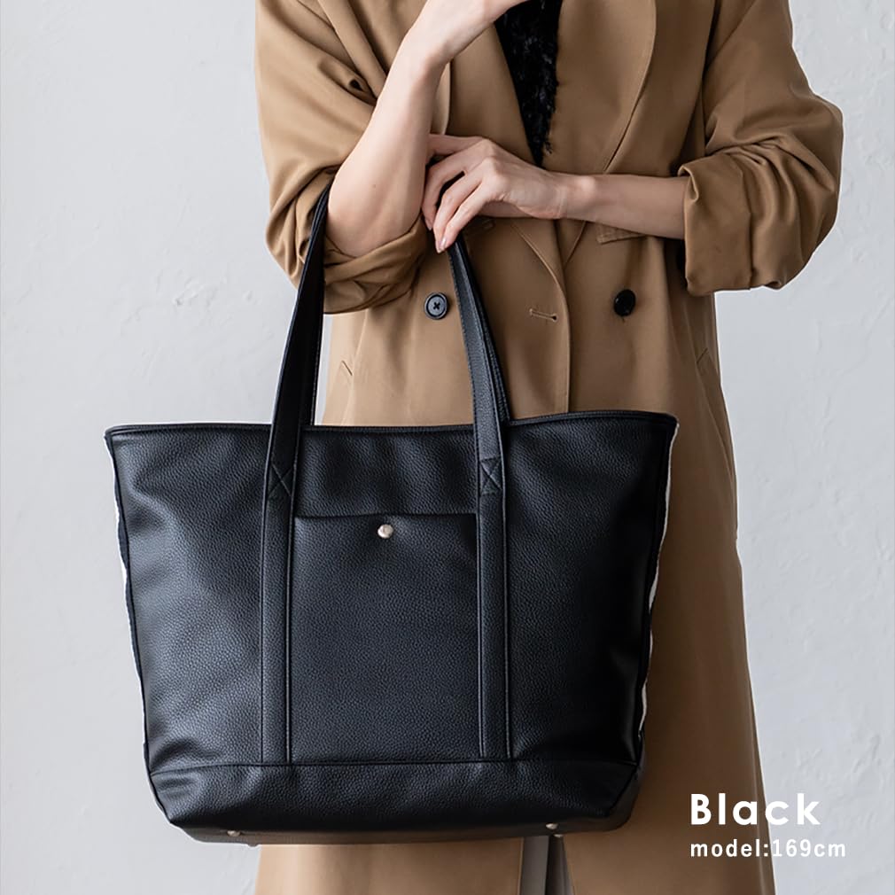 VITAFELICE Women's Side Line Tape Big Tote Bag inb-10181p (Black)