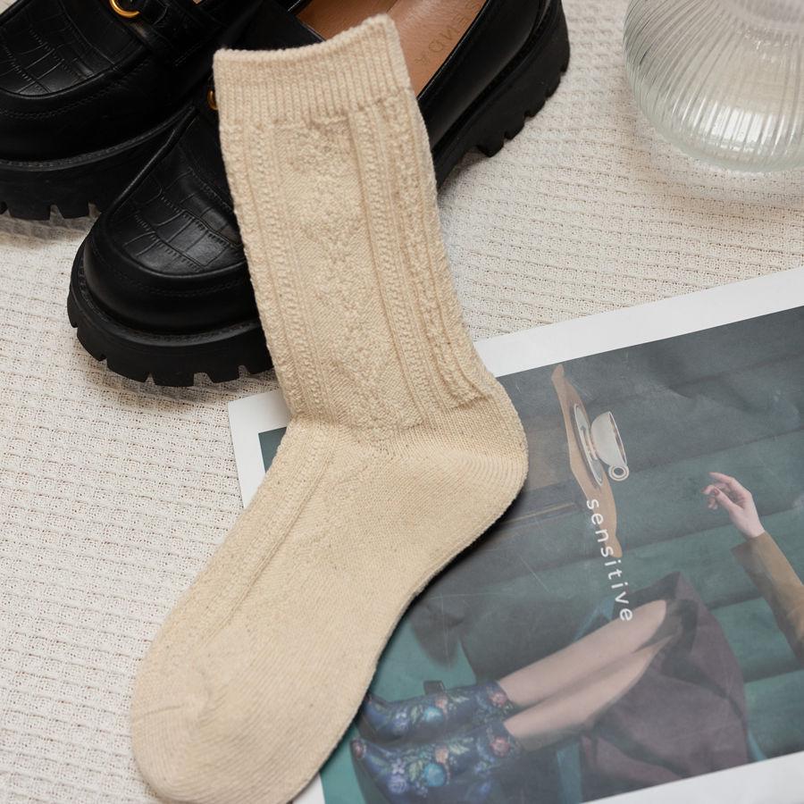 

Осенне-зимние японские носки с высоким голенищем для женщин, из толстой пряжи, с вкраплениями хлопка, с ретро-узором One Size