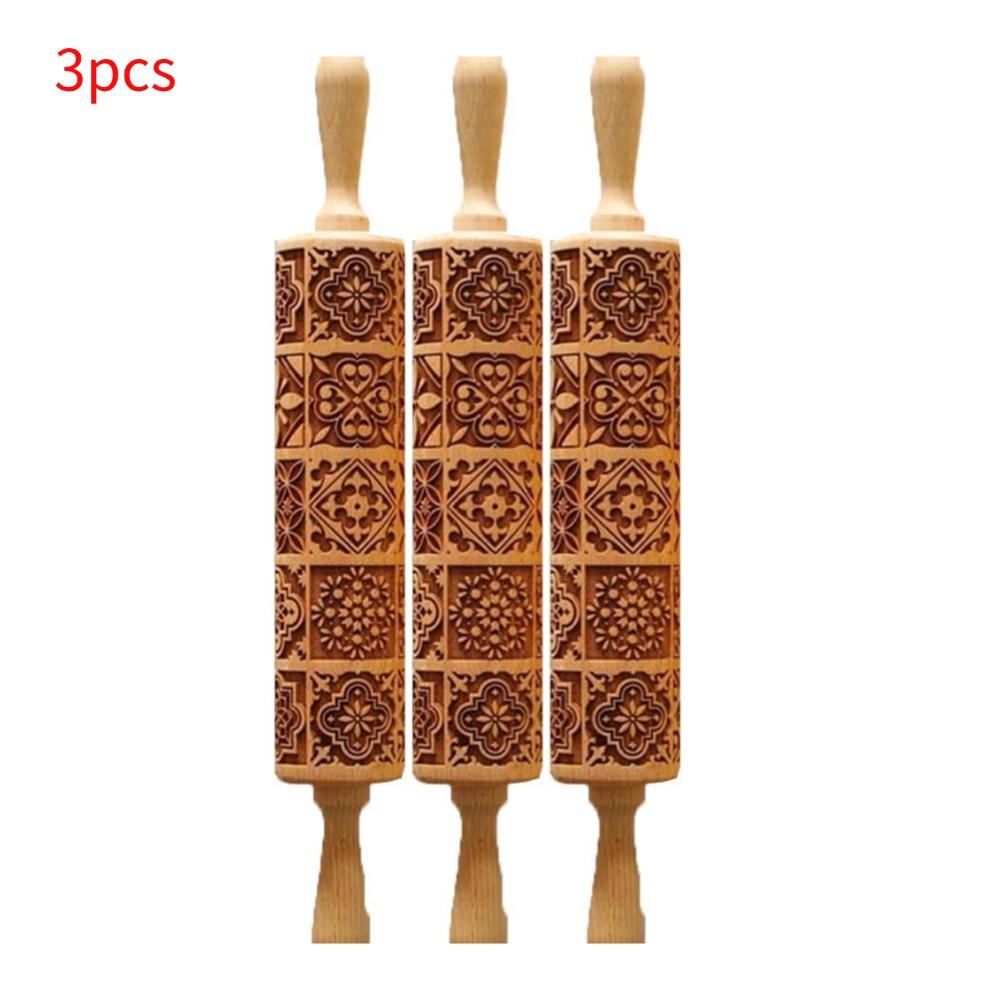 Wooden Sunflower Embossed Rolling with Pattern for Kitchen Pastry Baking Deep Engraving Cookies Stamp Tool Cake Patterned Roller