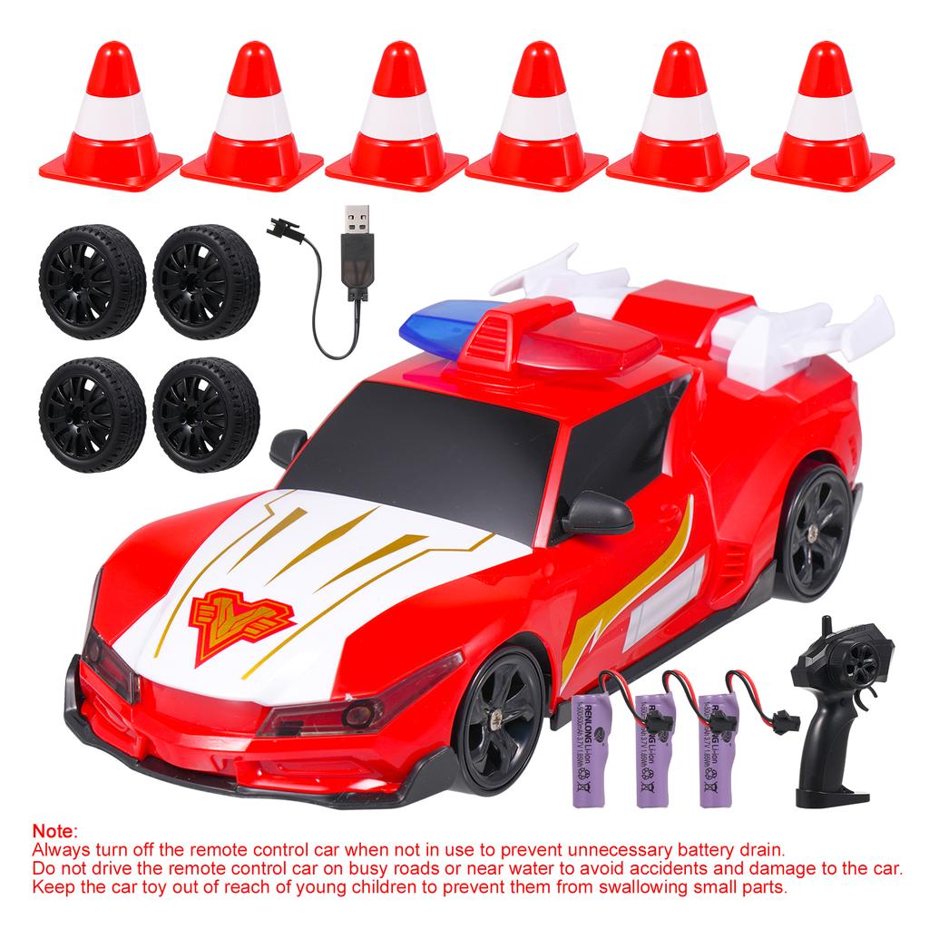 Police Car Remote Control Toy, 4WD Drift Car Toy with Lights 3 Rechargeable Batteries, Birthday Gift