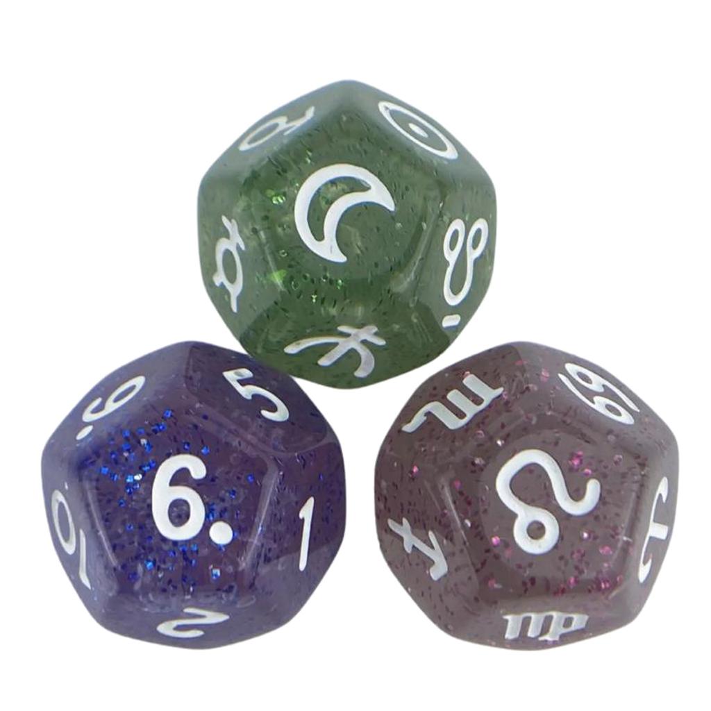 3Pcs Acrylic Astrology Dice Signs Planets Numbers 12-Sided Dice Divination Tool Tarot Constellation Dice Easy To Use
