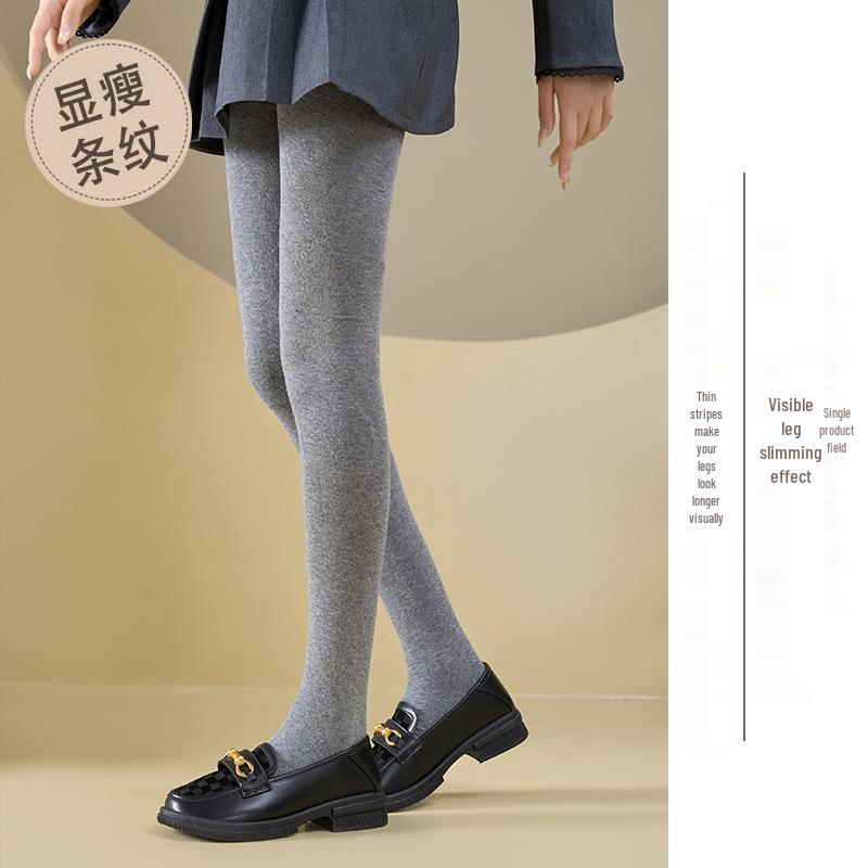 Women's Combed Cotton Tights, Grey Diamond Pattern, Slimming, Medium Thickness, Autumn/Winter Style.