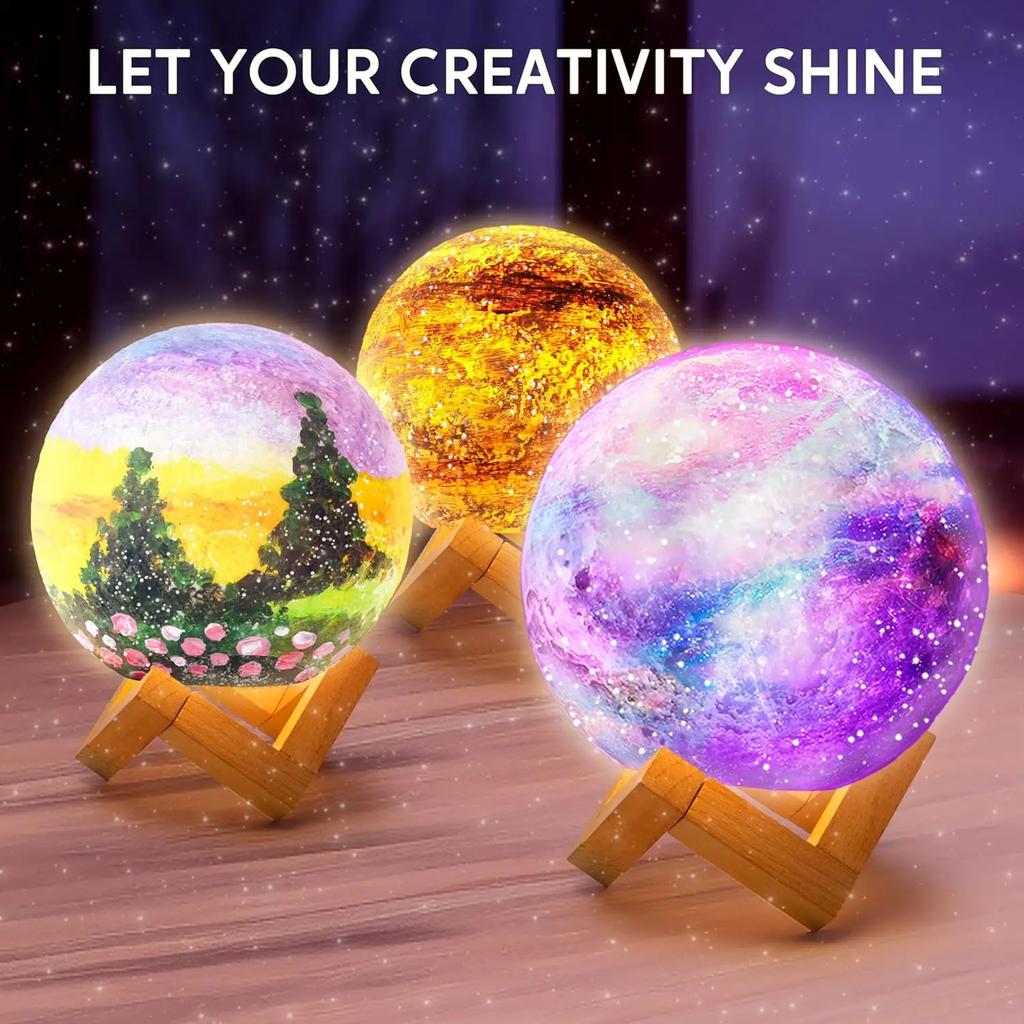 DIY 3D Moon Night Light Designed For Kid Paint Your Own Moon Lamp Package Galaxy Lamp Arts plus Crafts Package School Activities Gifts