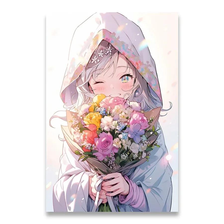 A Girl Who Loves Flowers Decorative Painting Minimalist Aesthetics Print Canvas Painting for Living Room Modern Home Decor