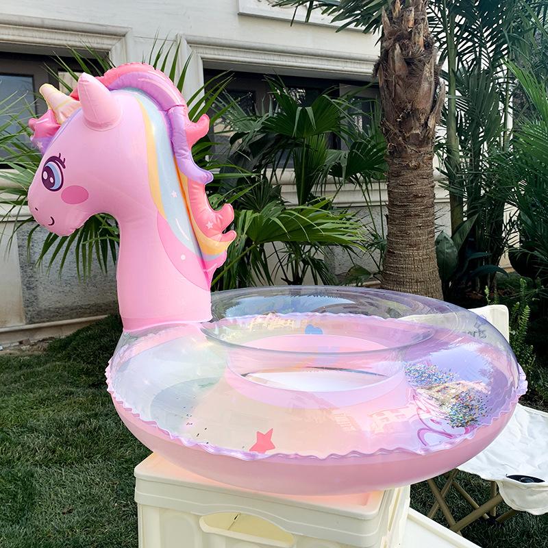 Charming Unicorn Inflatable Swim Ring - Cute Sequin Rainbow Horse Design, Durable PVC Material, Perfect for Summer Pool Parties