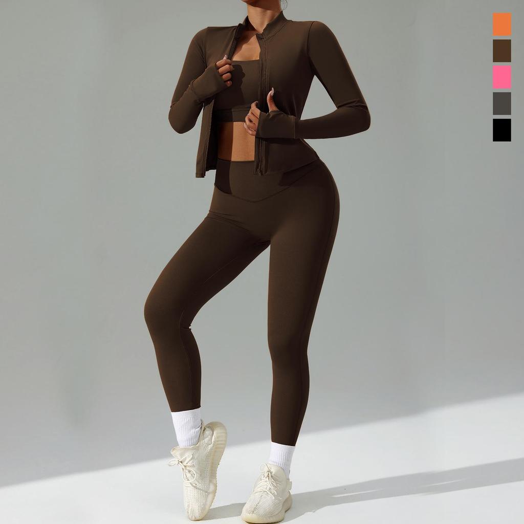 Women's Quick-Dry Breathable Three-Piece Cardigan Yoga Sportswear Suit