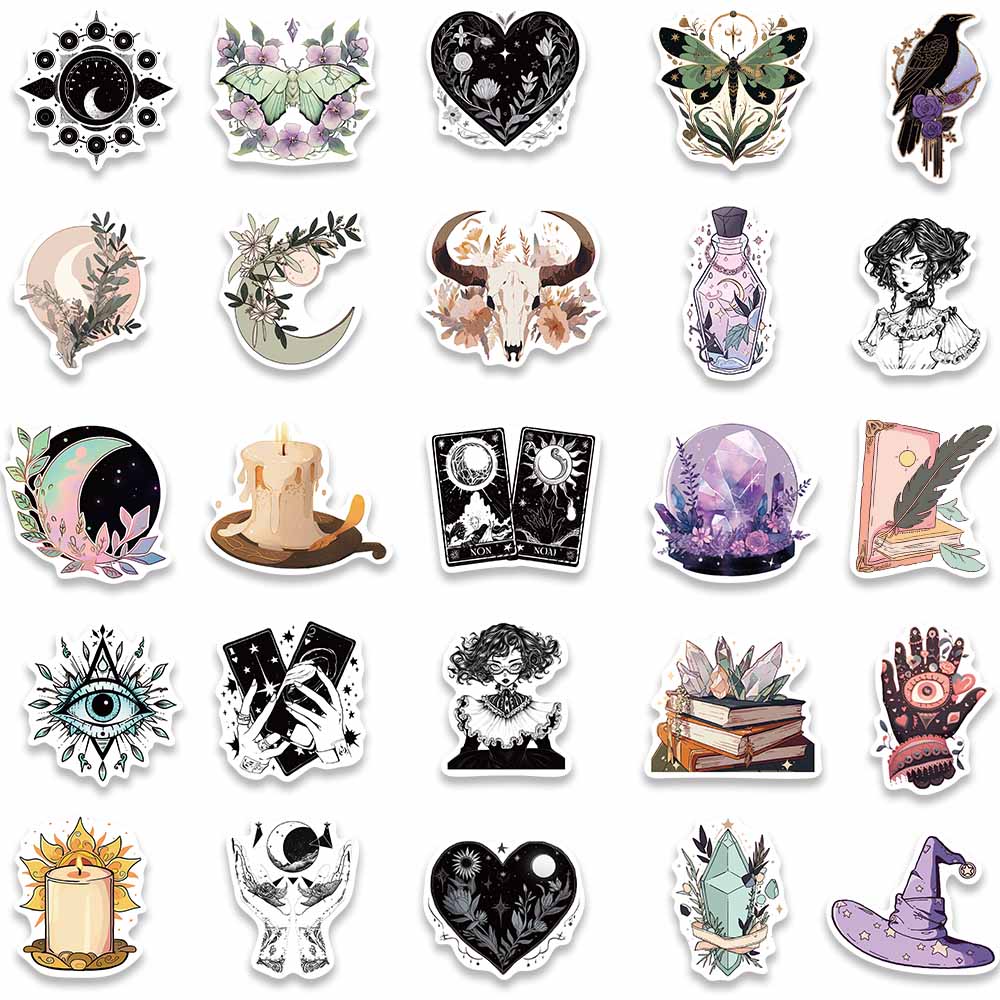 50Pcs Witchy Gothic Apothecary Tarot Witch Astrology Boho Stickers Magician Fridge Guitar Phone Bottle Graffiti Kids Sticker
