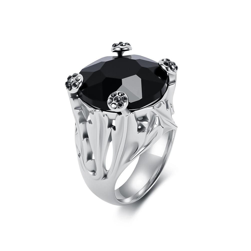 Jewelry Titanium Steel Gold-plated Diamond Ring Female Niche Exaggerated Large Gemstone Trend Index Finger Ring 5#
