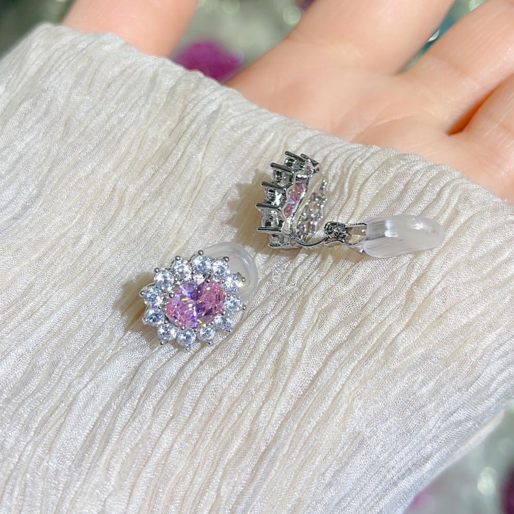 Princess ear clips pink zirconium girl heart with AAA zircon group setting colorful color scheme super exquisite earrings without earrings